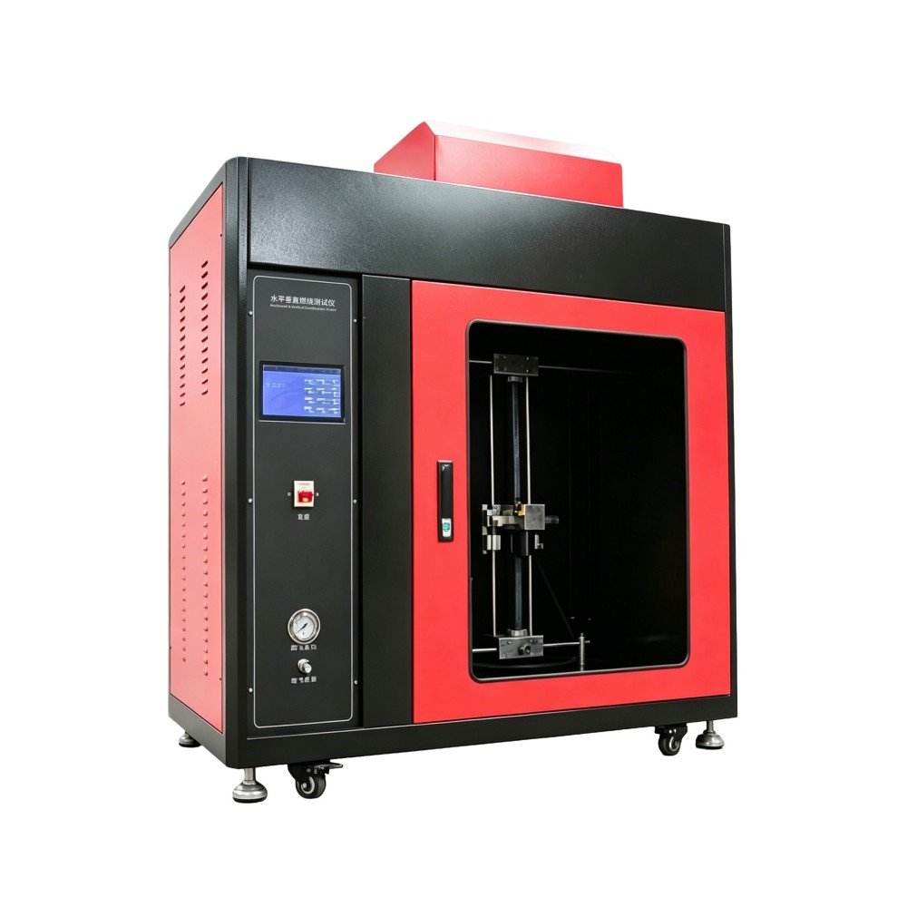 Horizontal and vertical combustion tester with both specimen holders for plastics flammability testing
